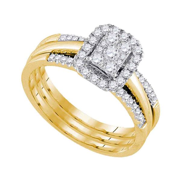 Diamond Cluster Bridal Wedding Ring Band Set 1/2 Cttw 10kt Yellow Gold