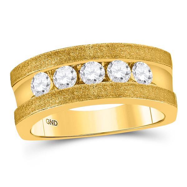 Mens Diamond Single Row 5-Stone Wedding Band Ring 1/2 Cttw 10k Yellow Gold