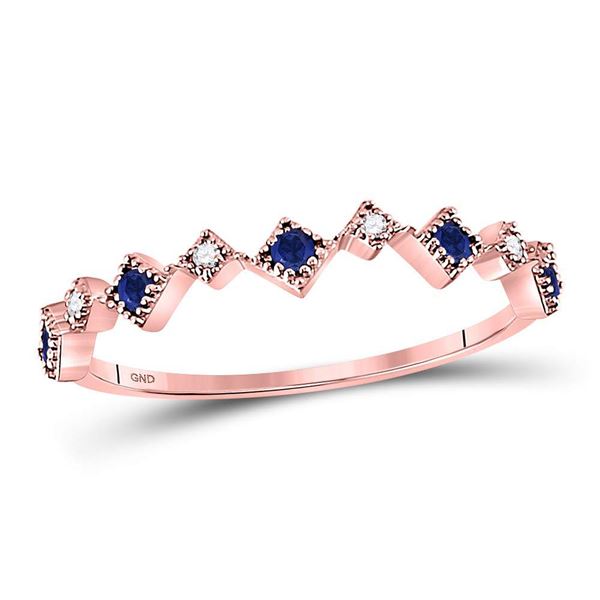 Blue Sapphire Diamond Square Stackable Band Ring 1/5 Cttw 10kt Rose Gold