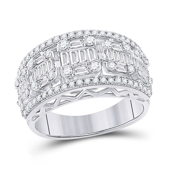 Baguette Diamond Fashion Band Ring 1-1/4 Cttw 14kt White Gold