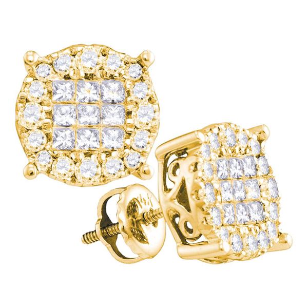 Princess Diamond Cluster Earrings 1 Cttw 14kt Yellow Gold