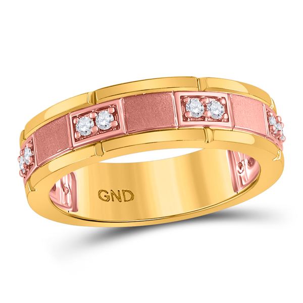Mens Diamond Wedding 2-Stone Band Ring 1/4 Cttw 14kt Two-tone Gold