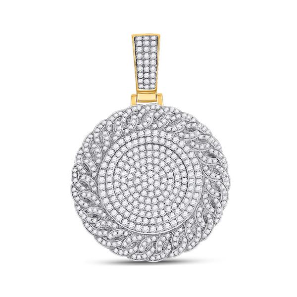 Mens Diamond Circle Medallion Charm Pendant 4-5/8 Cttw 14kt Yellow Gold