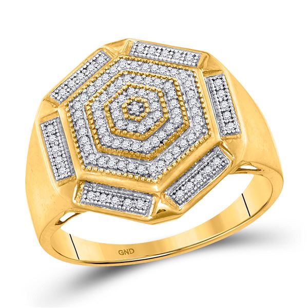 Mens Diamond Hexagon Cluster Ring 1/3 Cttw 10kt Yellow Gold