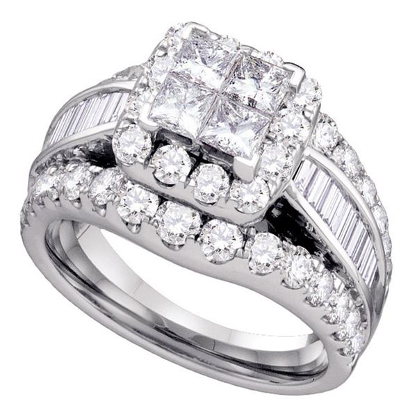 Princess Diamond Cluster Bridal Wedding Engagement Ring 2 Cttw 14kt White Gold