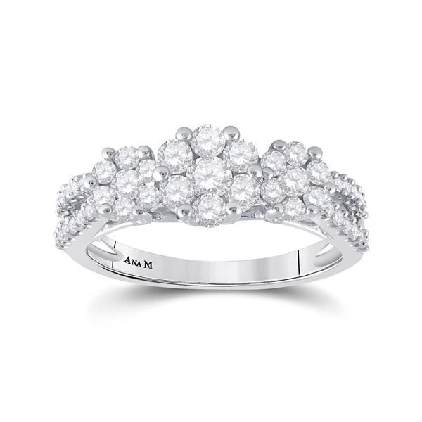 Diamond Triple Flower Cluster Ring 1 Cttw 14kt White Gold