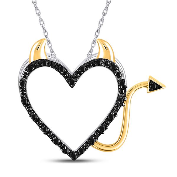 Black Color Enhanced Diamond Heart Pendant 1/20 Cttw 10kt White Gold