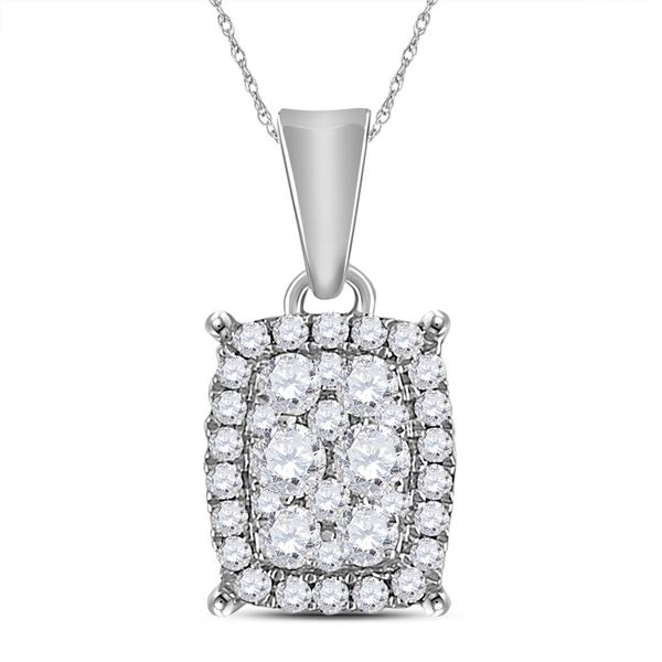 Diamond Rectangle Cluster Pendant 1/4 Cttw 14kt White Gold