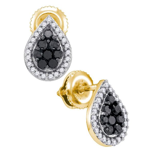 Black Color Enhanced Diamond Cluster Earrings 1/2 Cttw 10kt Yellow Gold