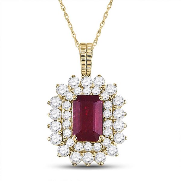 Emerald Ruby Diamond Halo Pendant 7/8 Cttw 14kt Yellow Gold
