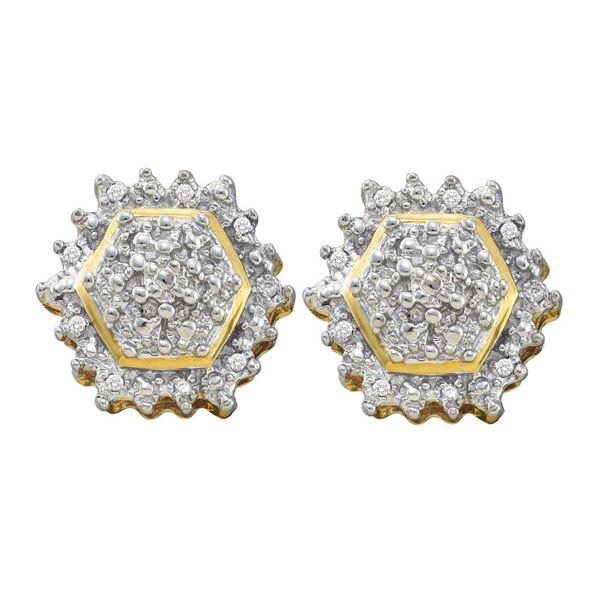 Diamond Hexagon Geometric Cluster Earrings 1/10 Cttw 10kt Yellow Gold
