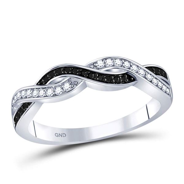 Black Color Enhanced Diamond Woven Band Ring 1/6 Cttw Sterling Silver