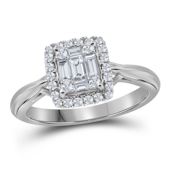 Baguette Diamond Square Bridal Wedding Engagement Ring 3/8 Cttw 18kt White Gold