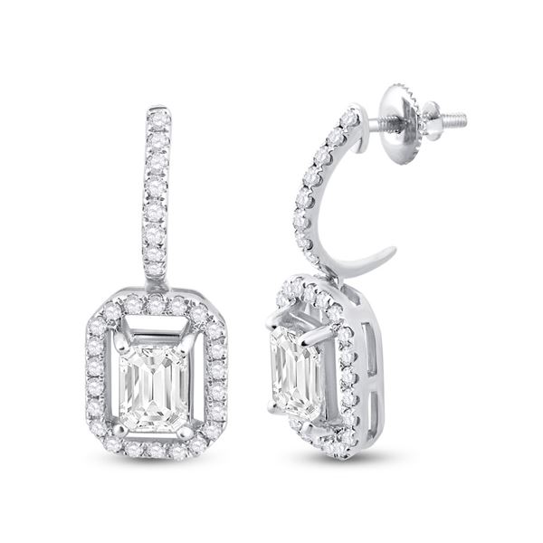 Emerald Diamond Dangle Earrings 1-1/4 Cttw 14kt White Gold