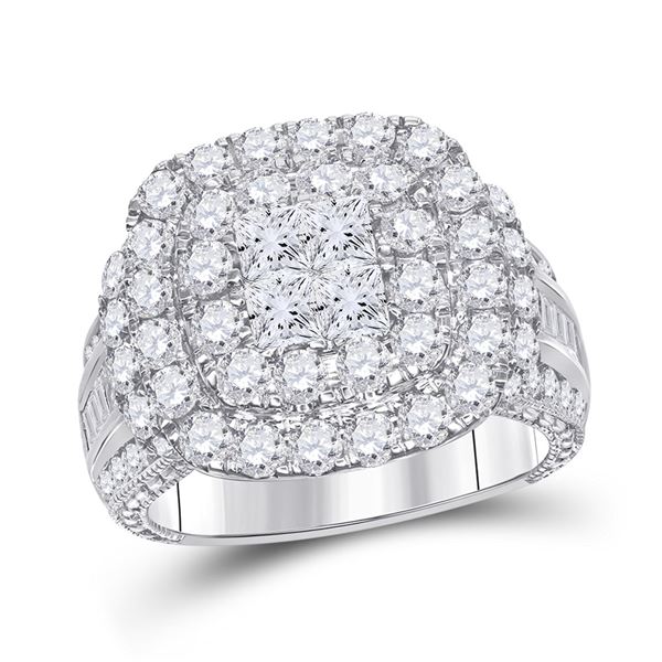 Princess Diamond Cluster Bridal Wedding Engagement Ring 3-1/2 Cttw 14kt White Gold