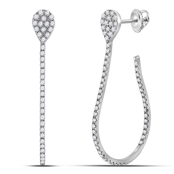 Diamond Fashion Teardrop Hoop Earrings 3/4 Cttw 14kt White Gold