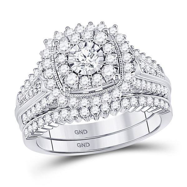 Diamond Bridal Wedding Ring Band Set 1-1/4 Cttw 10kt White Gold