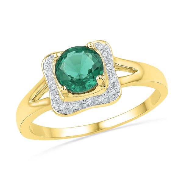 Lab-Created Emerald Solitaire Diamond Ring 7/8 Cttw 10kt Yellow Gold