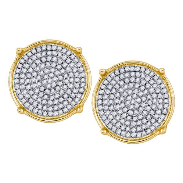 Mens Diamond Circle Cluster Earrings 1/2 Cttw 10kt Yellow Gold