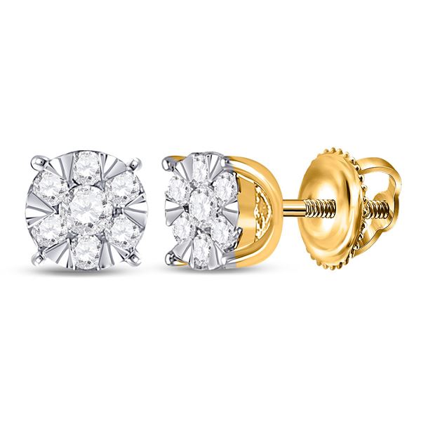 Diamond Flower Cluster Earrings 1/4 Cttw 14kt Yellow Gold