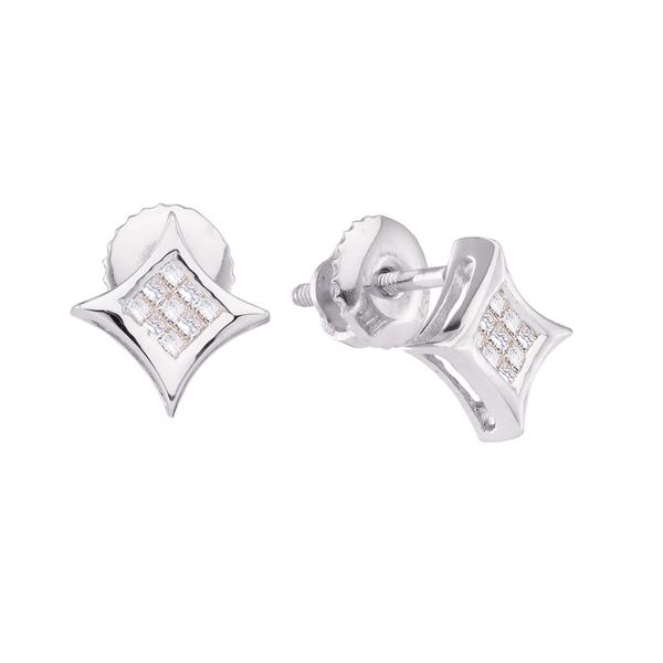 Princess Diamond Cluster Square Kite Earrings 1/6 Cttw 14kt White Gold