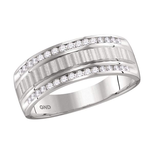 Mens Channel-set Diamond Textured Wedding Band Ring 1/3 Cttw 14kt White Gold