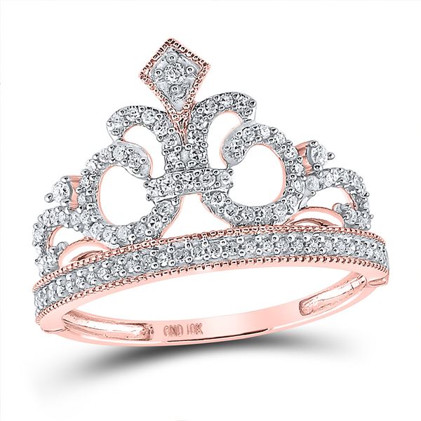 Diamond Fleur Crown Tiara Fashion Ring 1/5 Cttw 10kt Rose Gold