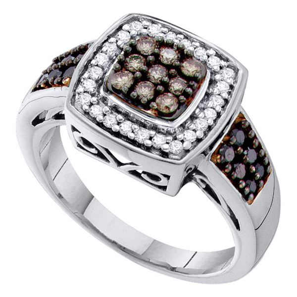 Brown Diamond Square Cluster Ring 1/2 Cttw 14kt White Gold