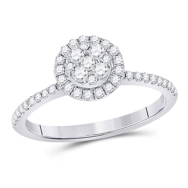 Diamond Circle Cluster Ring 1/2 Cttw 14kt White Gold