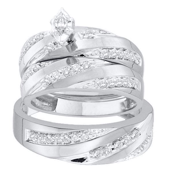 His Hers Marquise Diamond Solitaire Matching Wedding Set 3/4 Cttw 14kt White Gold