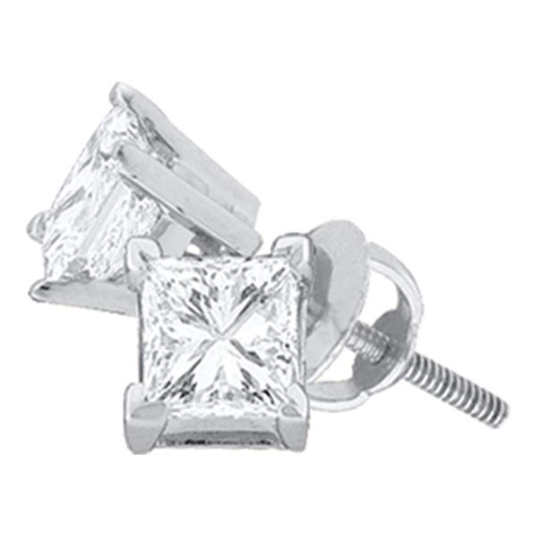Princess Diamond Solitaire Earrings 1-3/8 Cttw 14kt White Gold