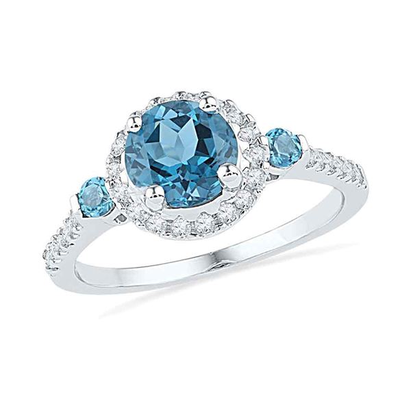 Lab-Created Blue Topaz Solitaire Diamond Ring 1/5 Cttw 10kt White Gold