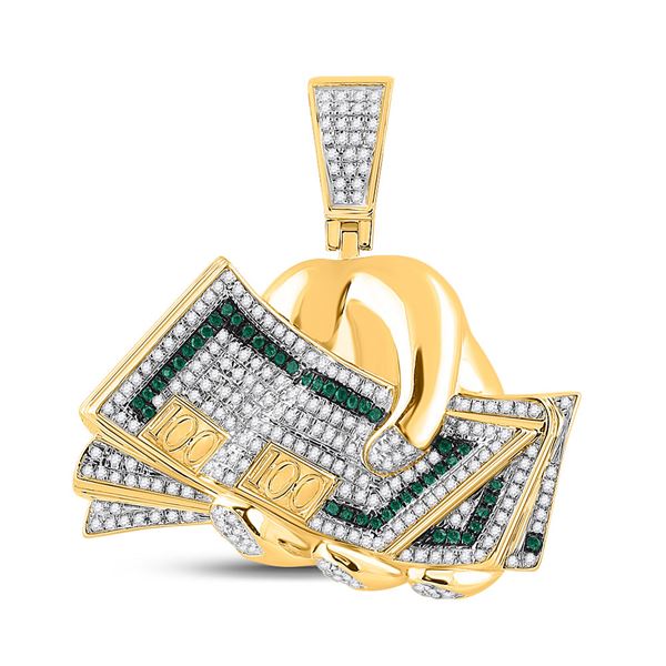 Mens Green Color Enhanced Diamond Money Fist Charm Pendant 3/4 Cttw 10kt Yellow Gold