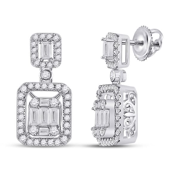 Baguette Diamond Rectangle Dangle Earrings 1 Cttw 14kt White Gold