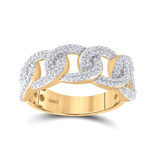 Mens Diamond Curb Link Cuban Band Ring 5/8 Cttw 10kt Yellow Gold