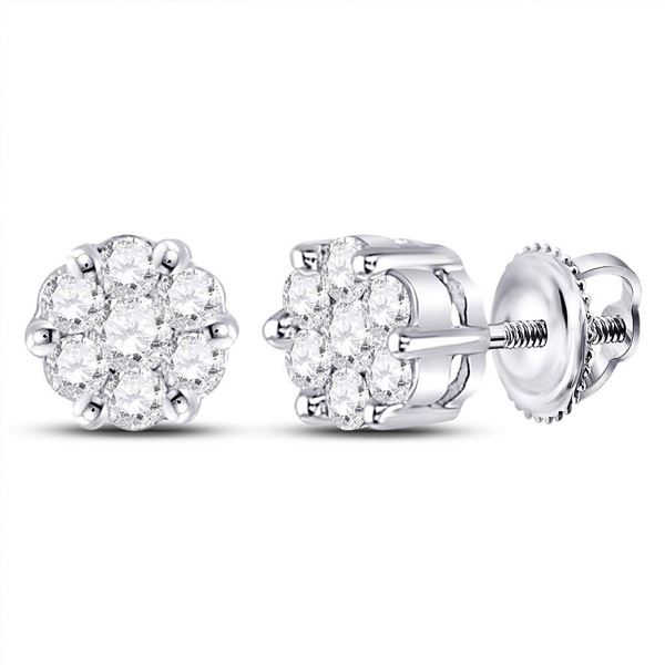 Diamond Flower Cluster Earrings 1/4 Cttw 10kt White Gold