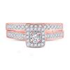 Image 2 : Diamond Halo Bridal Wedding Ring Band Set 1/2 Cttw 10kt Rose Gold
