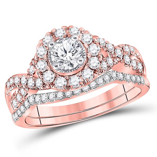Diamond Twist Bridal Wedding Ring Band Set 1 Cttw 14kt Rose Gold