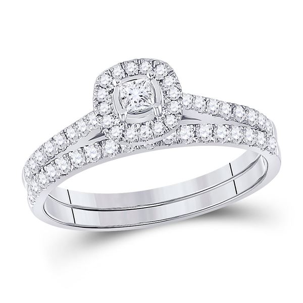 Princess Diamond Bridal Wedding Ring Band Set 1/2 Cttw 14kt White Gold