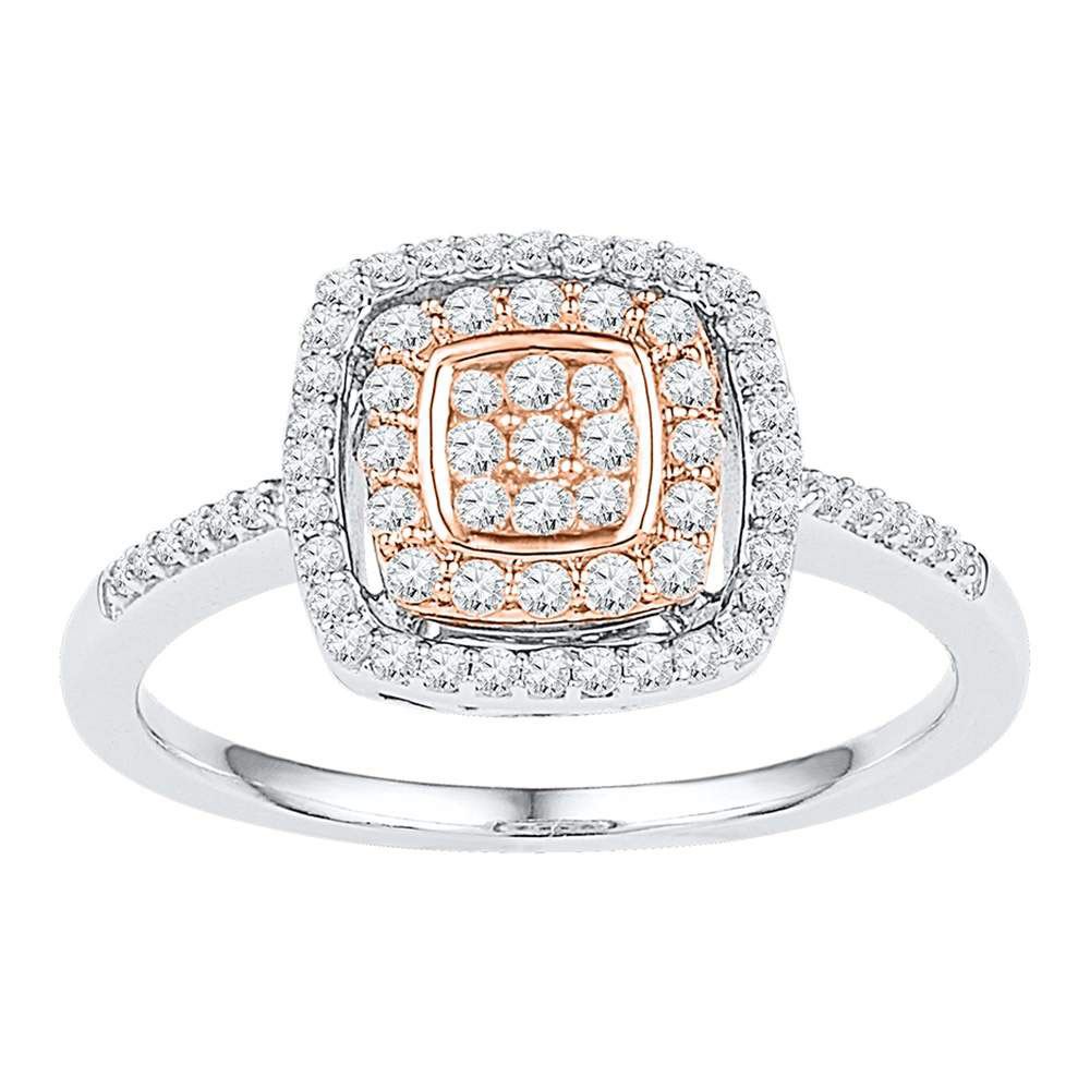 Diamond Square Frame Cluster Ring 3/8 Cttw 10kt White Rose-tone Gold