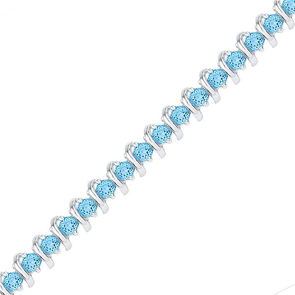 Lab-Created Blue Topaz Tennis Bracelet 6-1/2 Cttw Sterling Silver
