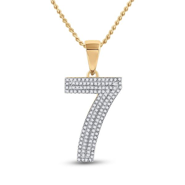Mens Diamond Number 7 Charm Pendant 3/8 Cttw 10kt Yellow Gold