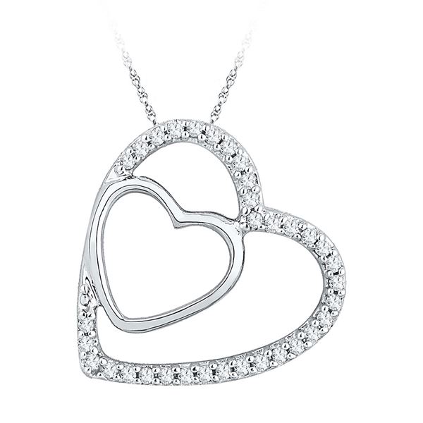 Diamond Double Heart Pendant 1/8 Cttw 10kt White Gold