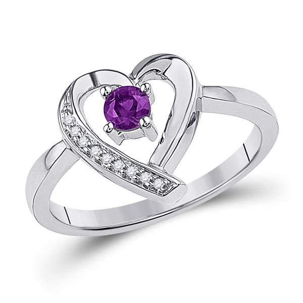 Lab-Created Amethyst Diamond Heart Ring 1/4 Cttw Sterling Silver