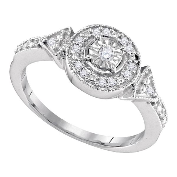 Diamond Halo Solitaire Ring 1/8 Cttw Sterling Silver