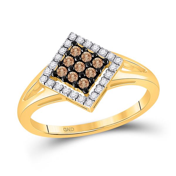 Brown Diamond Square Cluster Ring 1/4 Cttw 10kt Yellow Gold