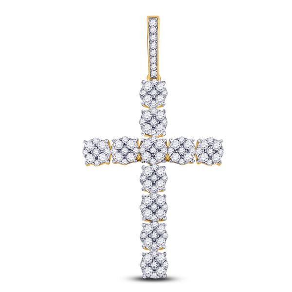 Mens Diamond Cross Charm Pendant 2-1/5 Cttw 10kt Yellow Gold