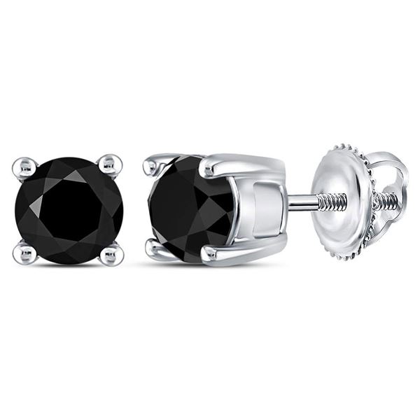 Black Color Enhanced Diamond Solitaire Earrings 1 Cttw 10kt White Gold