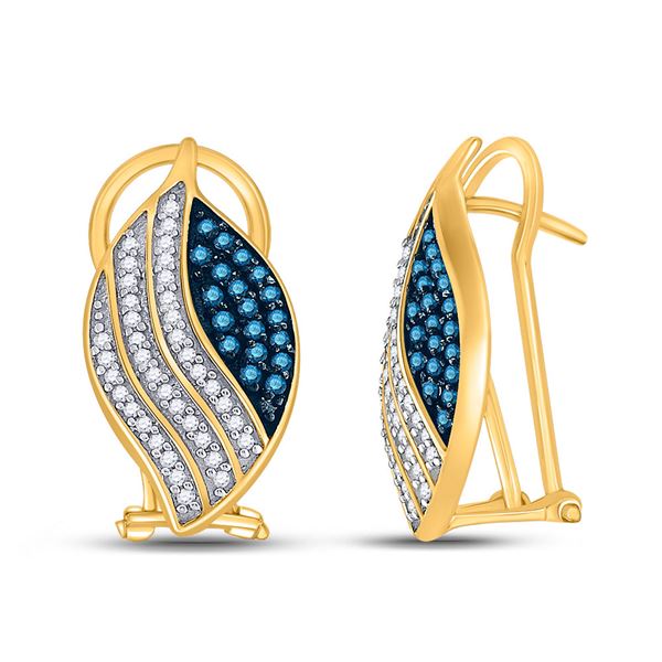 Blue Color Enhanced Diamond Fashion Earrings 1/2 Cttw 10kt Yellow Gold