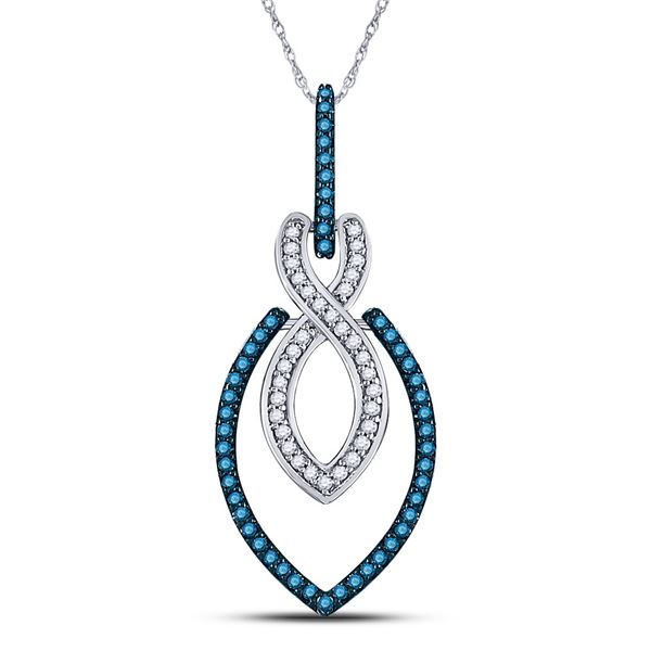 Blue Color Enhanced Diamond Fashion Pendant 1/4 Cttw 10kt White Gold